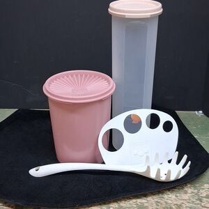 Vintage Tupperware Servalier Canister 811-3 & 1661 pasta spaghetti keeper +